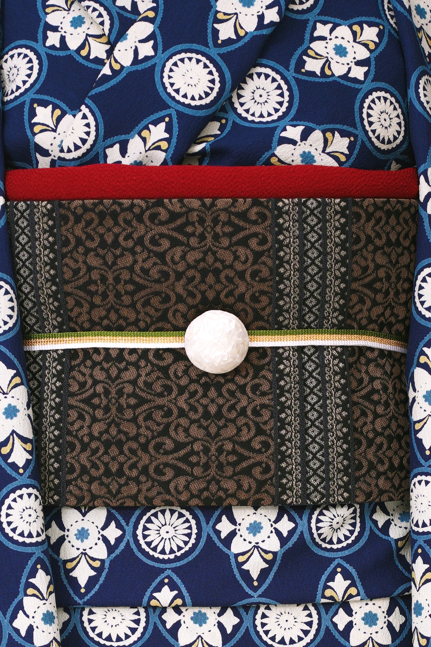 オリジナル袷着物 更紗ネイビー