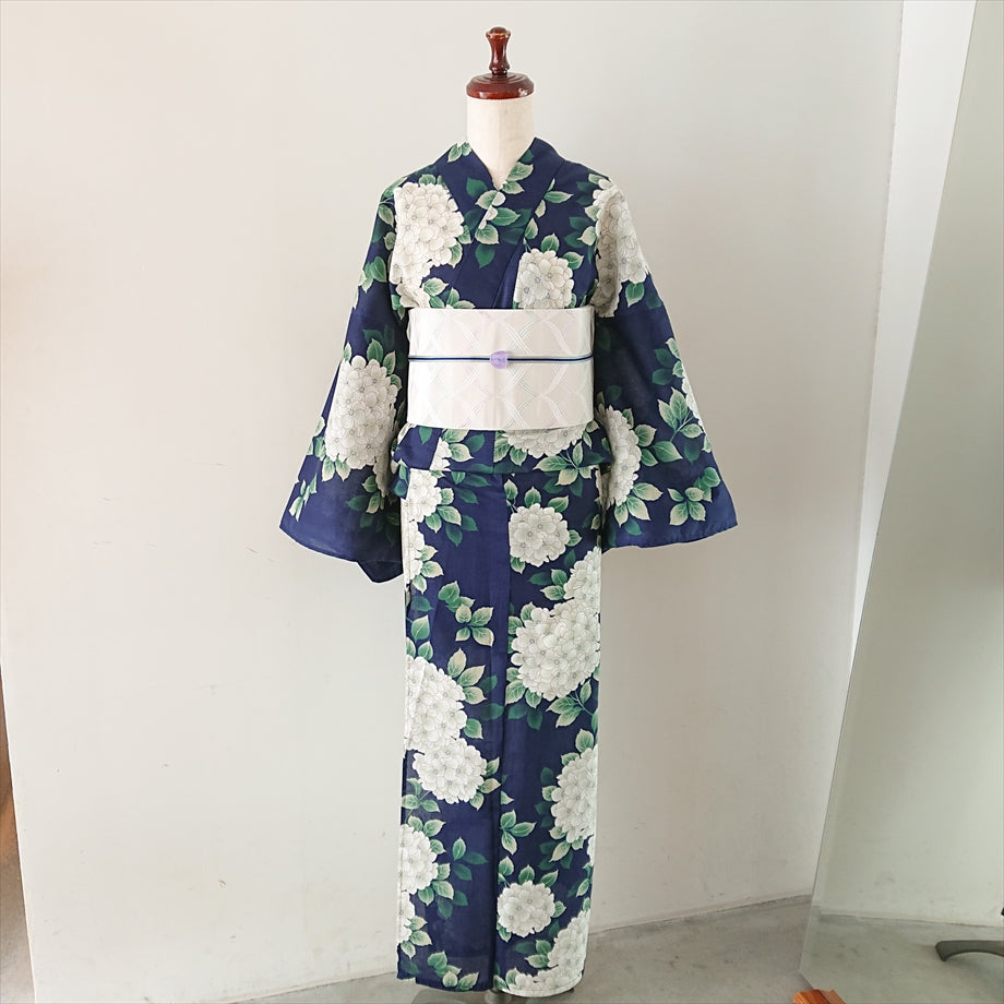 綿浴衣 紫陽花/ネイビー