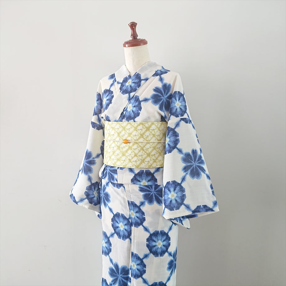 ポリエステル浴衣  絞り風/花つなぎ