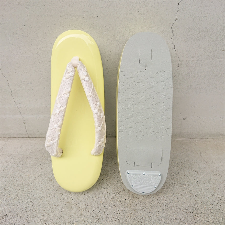 エナメル草履 レモンイエロー/ジオメトリ Lサイズ