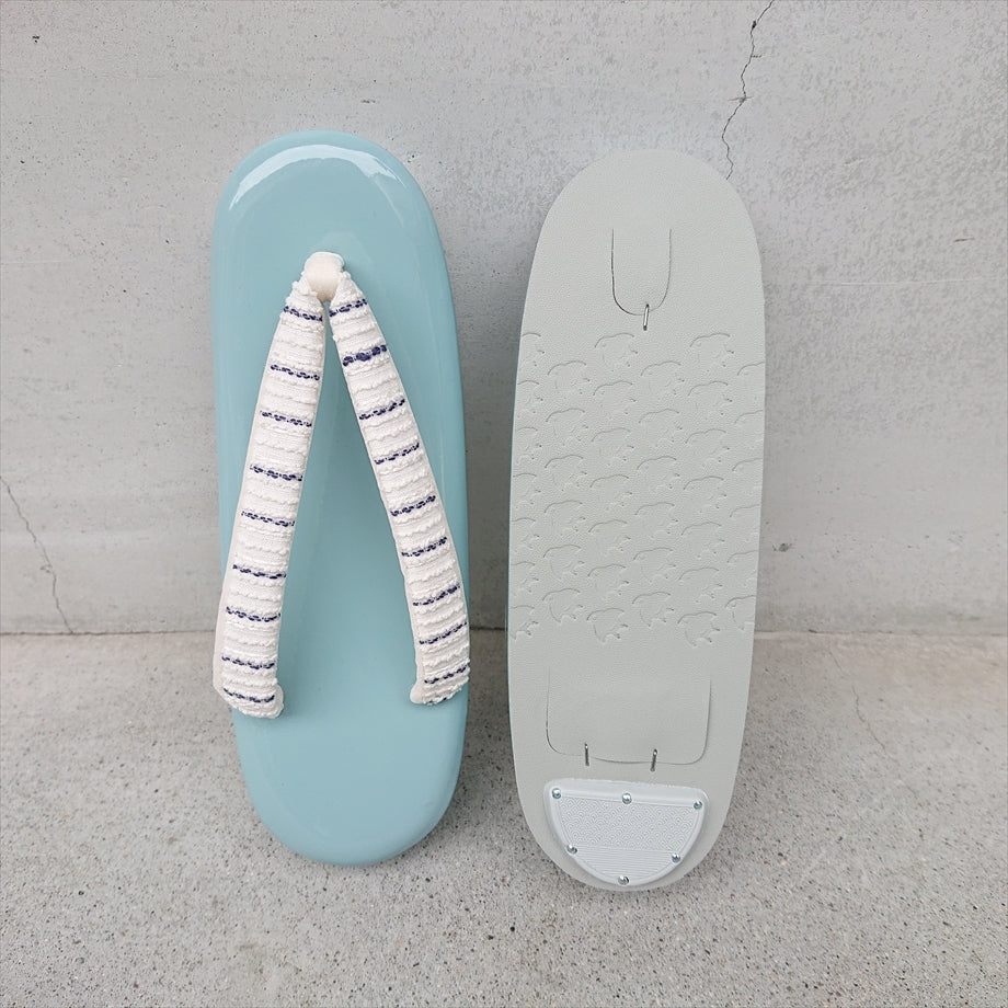 エナメル草履 そら色/ツイードボーダー Lサイズ