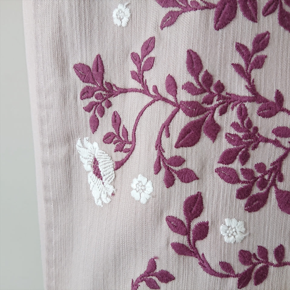 フォレストフラワー刺繍デニム着物 ベージュ