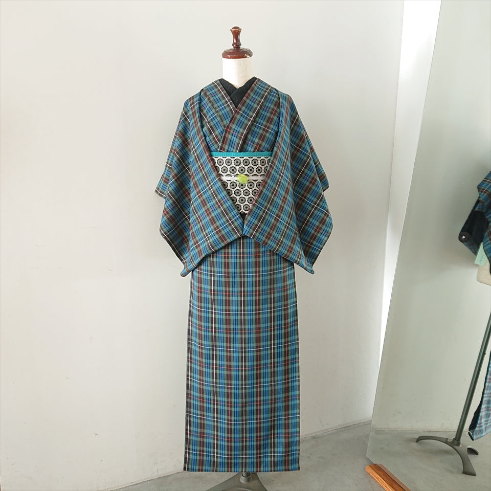 片貝木綿 緑×青×茶×オレンジ