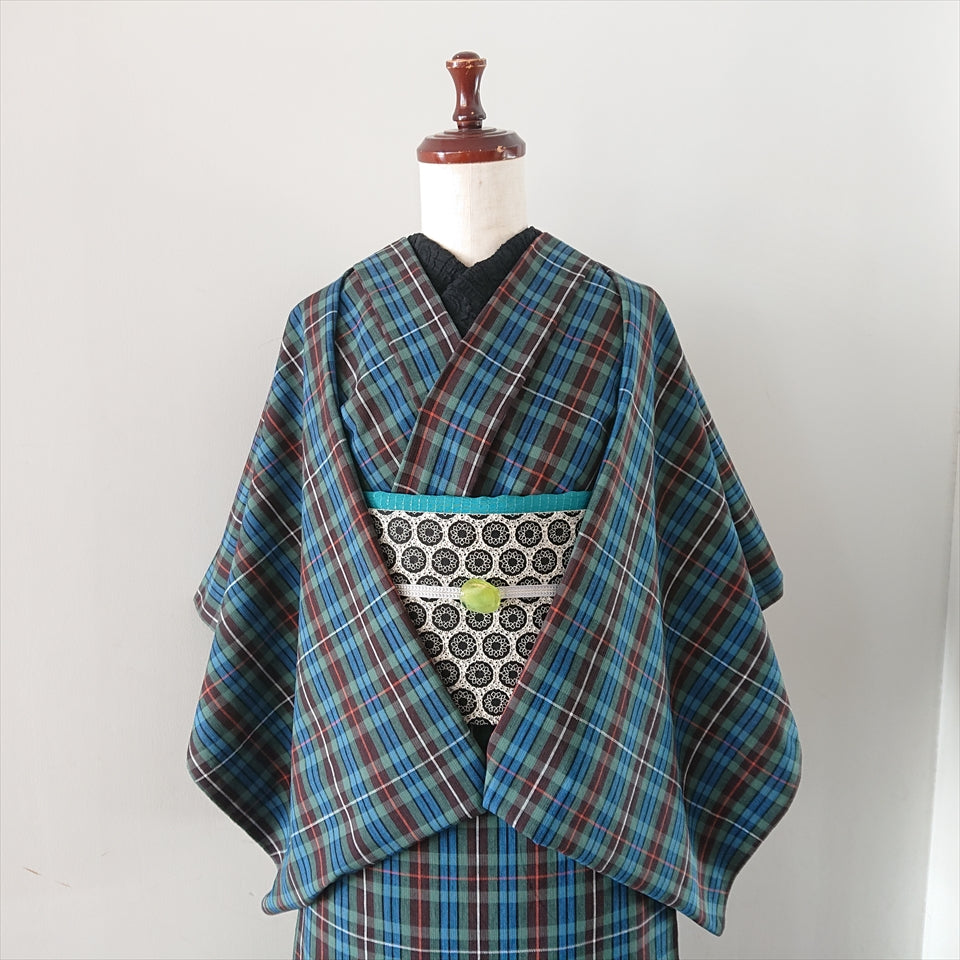 片貝木綿 緑×青×茶×オレンジ