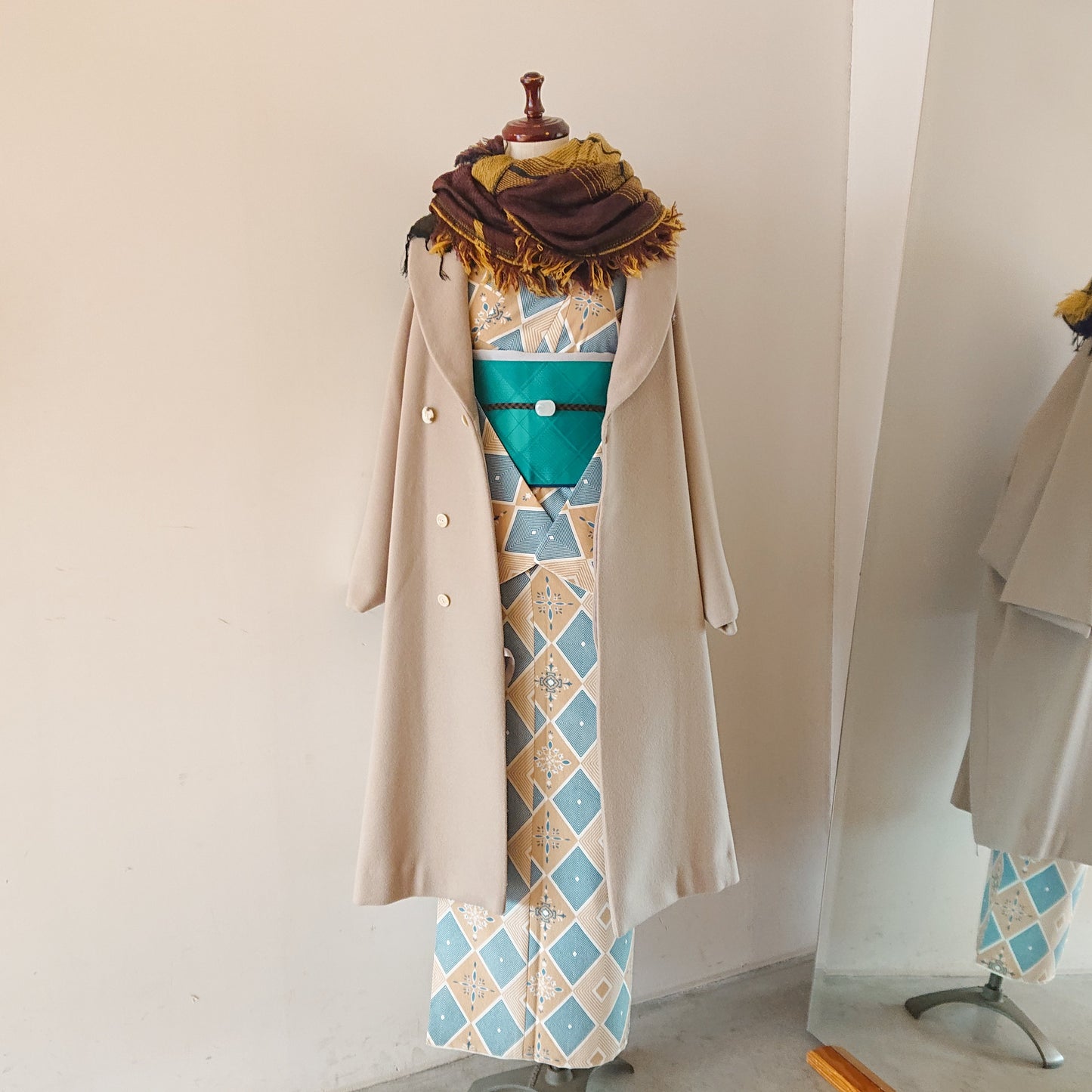 オリジナル袷着物 タイル/ベージュ
