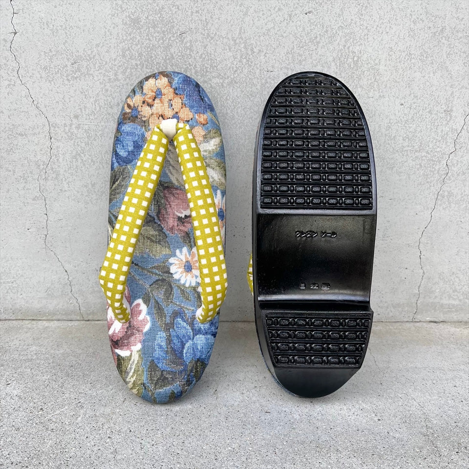 ウレタン草履 フラワー/格子柄ピスタチオ Mサイズ