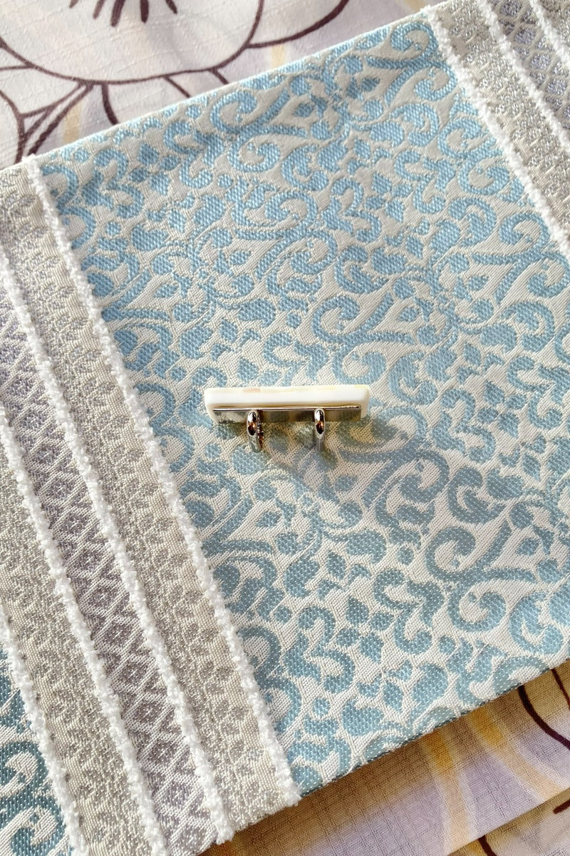 螺鈿帯留 ホワイト 長方形