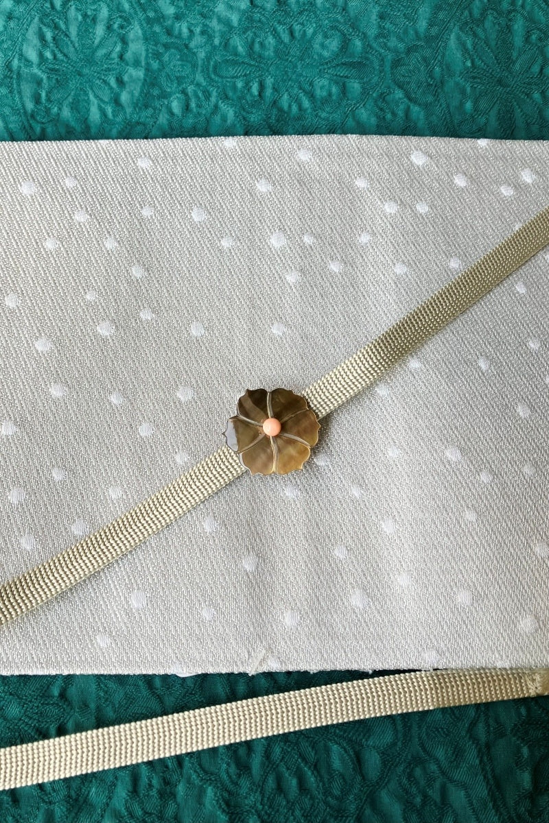 【セット】 三分紐ペールグリーン×帯留 ブラウン花