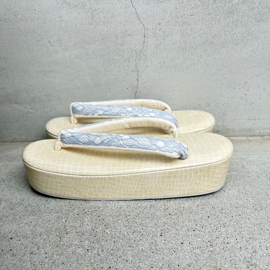 エナメル草履 クロコ白/レース Lサイズ