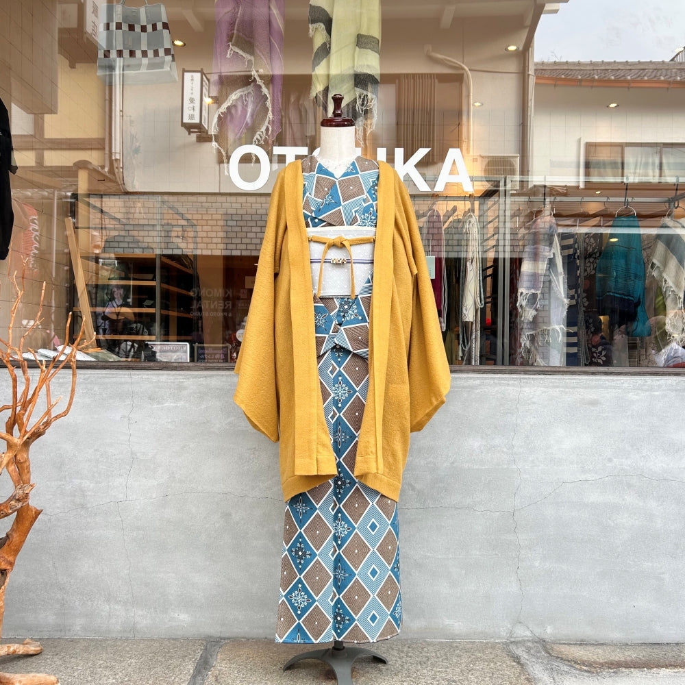 オリジナル袷着物 タイル/グリーン