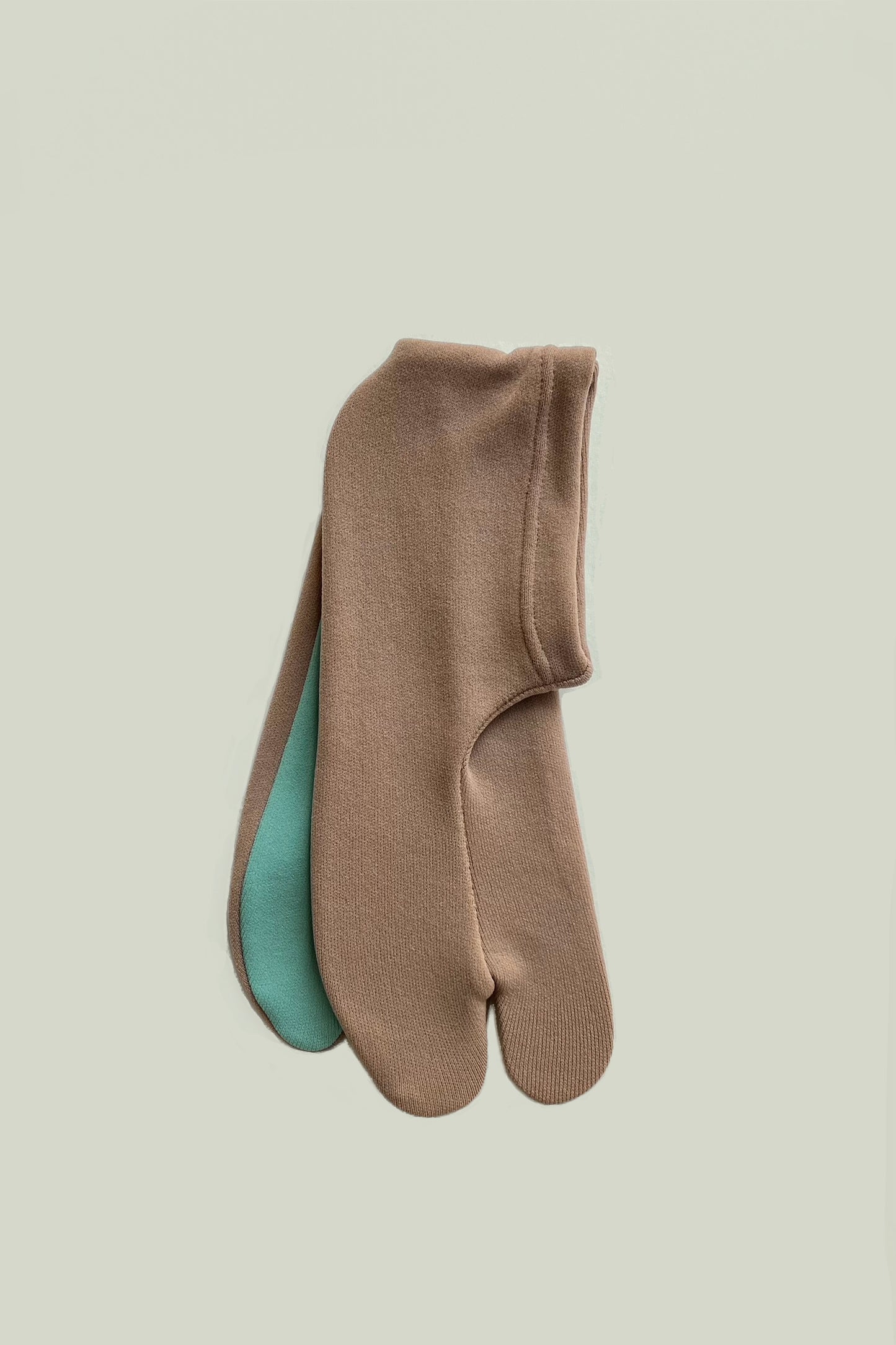 バイカラーソックス足袋　ベージュ×ターコイズ