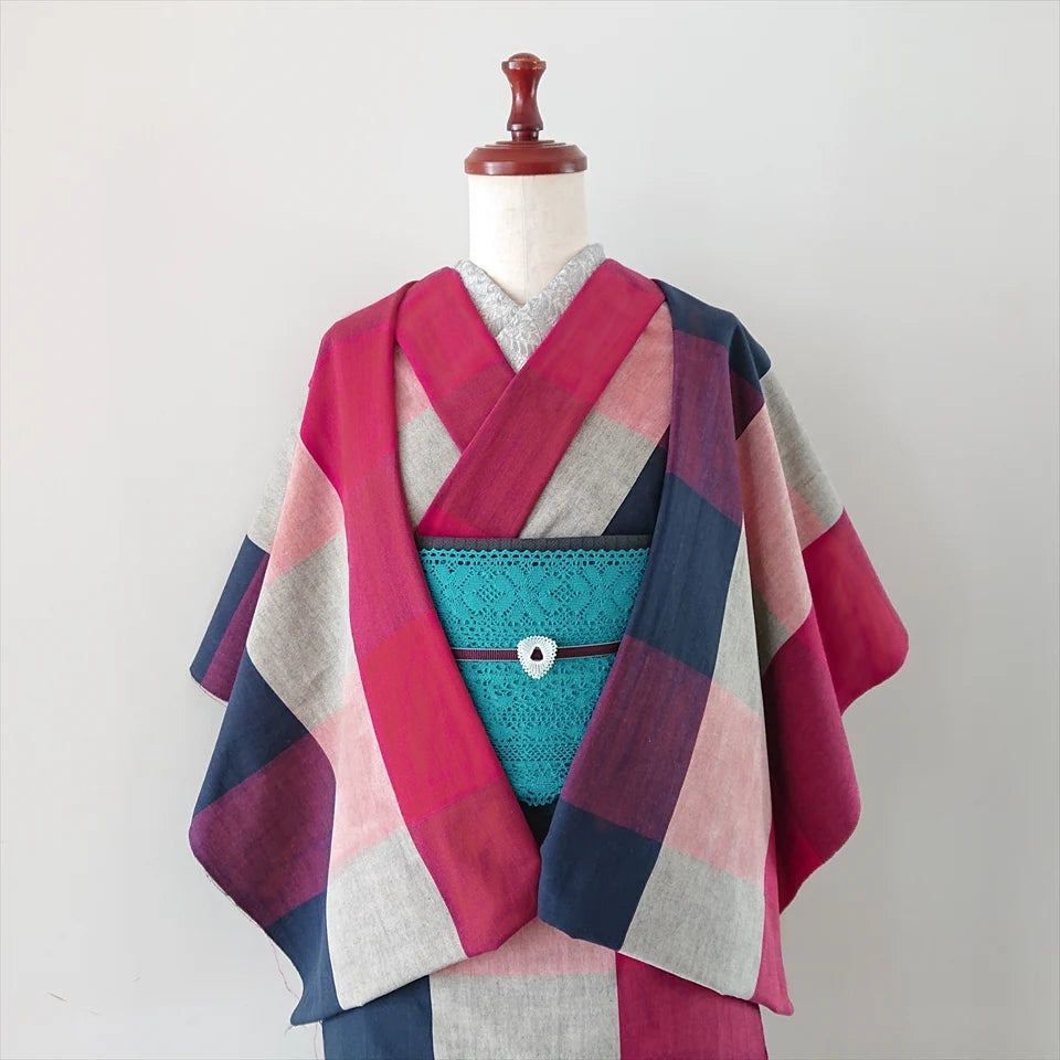 伊勢木綿 3列チェック/赤×白×紺