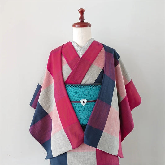 伊勢木綿 3列チェック/赤×白×紺