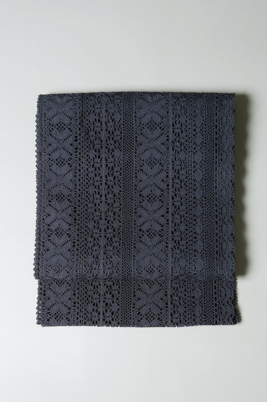 京袋名古屋帯　レース 濃グレー