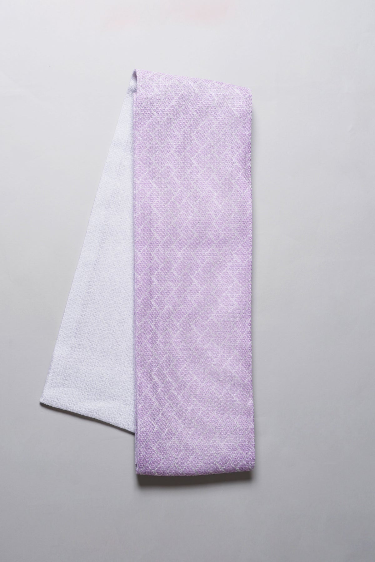 半巾帯　麻　薄紫×白