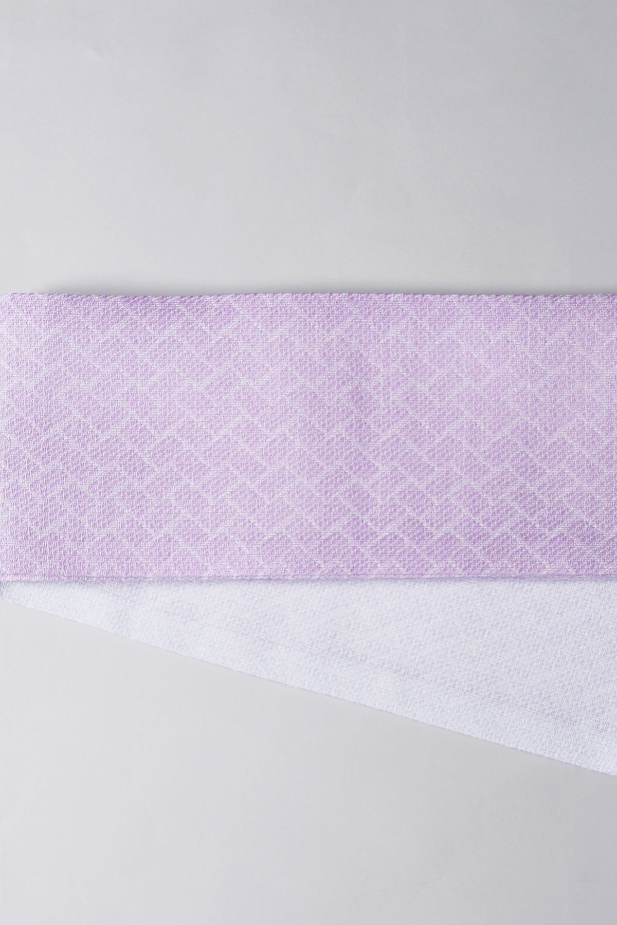 半巾帯　麻　薄紫×白