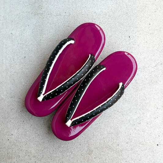 エナメル草履　ムラサキ/白黒ドット　Lサイズ