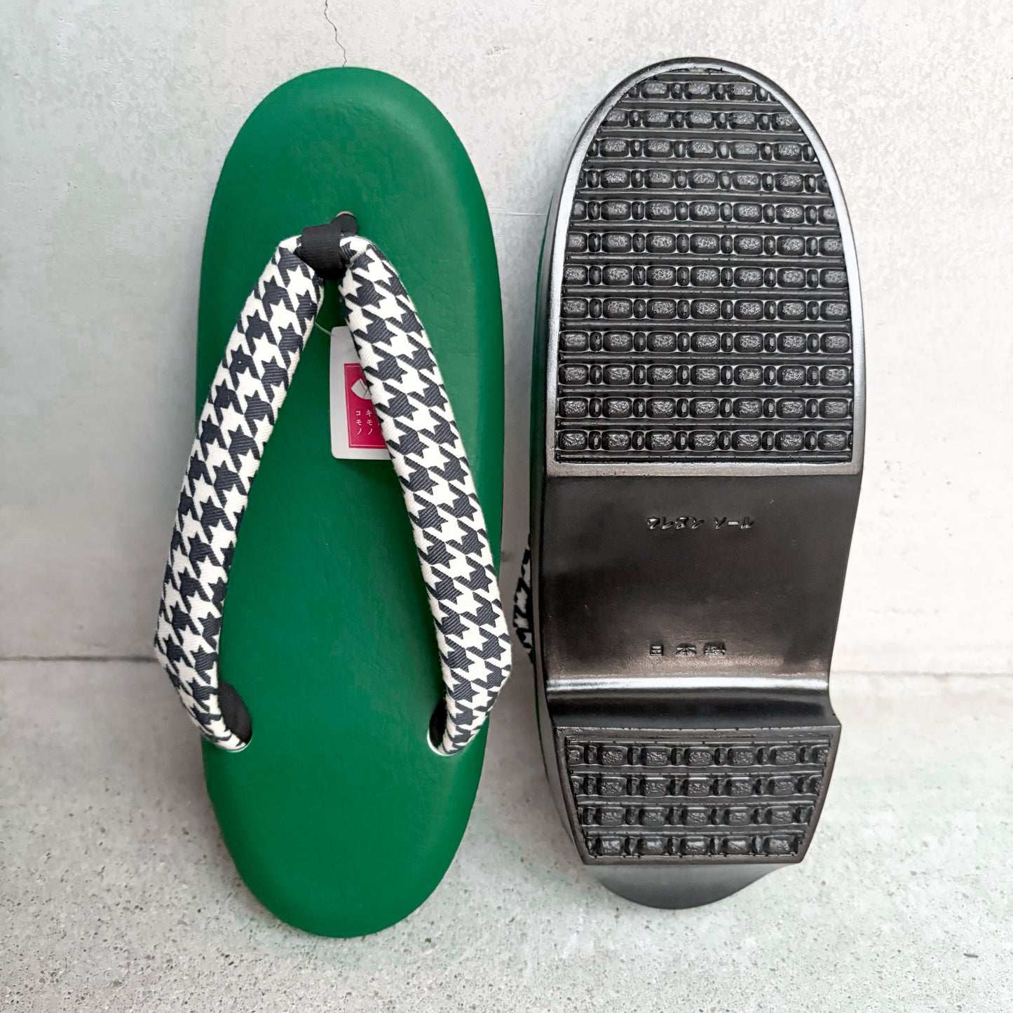 ウレタン草履　千鳥格子/グリーン　Mサイズ