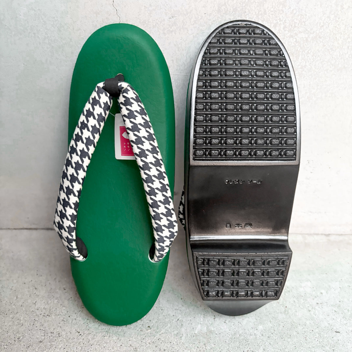 ウレタン草履　千鳥格子/グリーン　Mサイズ