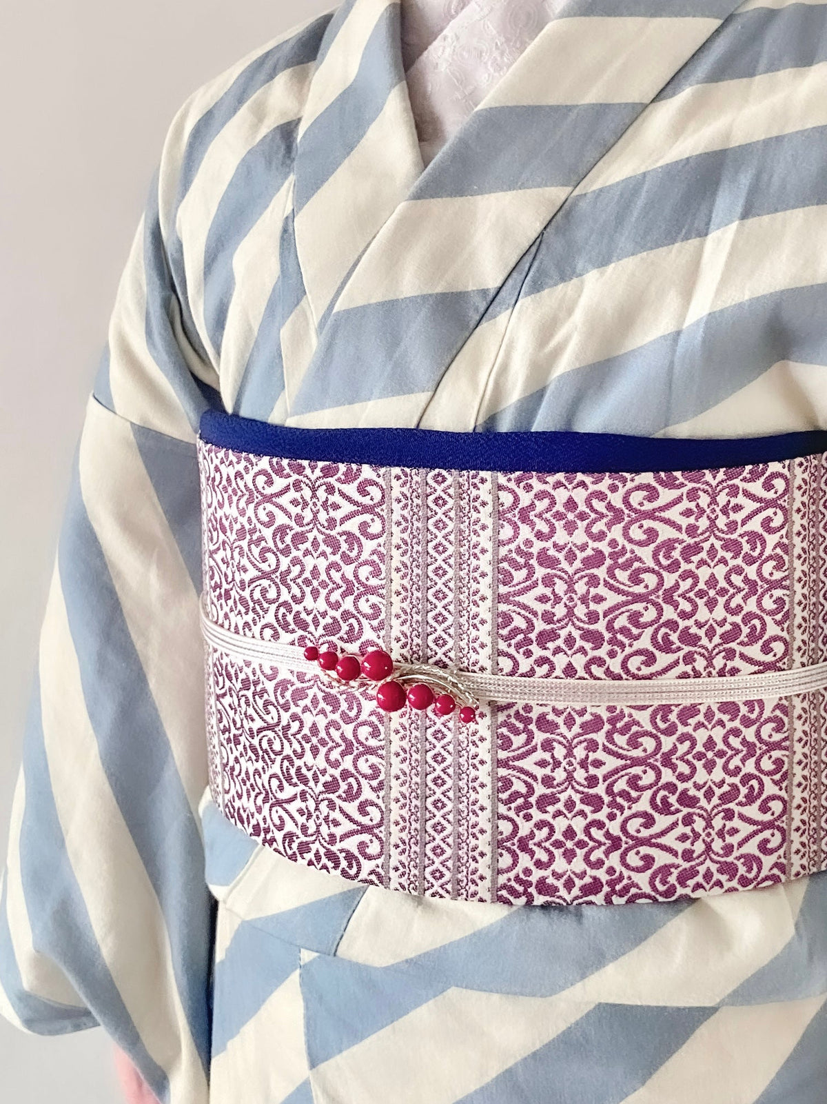 うさぎ小町×大塚呉服店コラボ半巾帯　第二弾　ペルシャ紋 ホワイトラズベリー