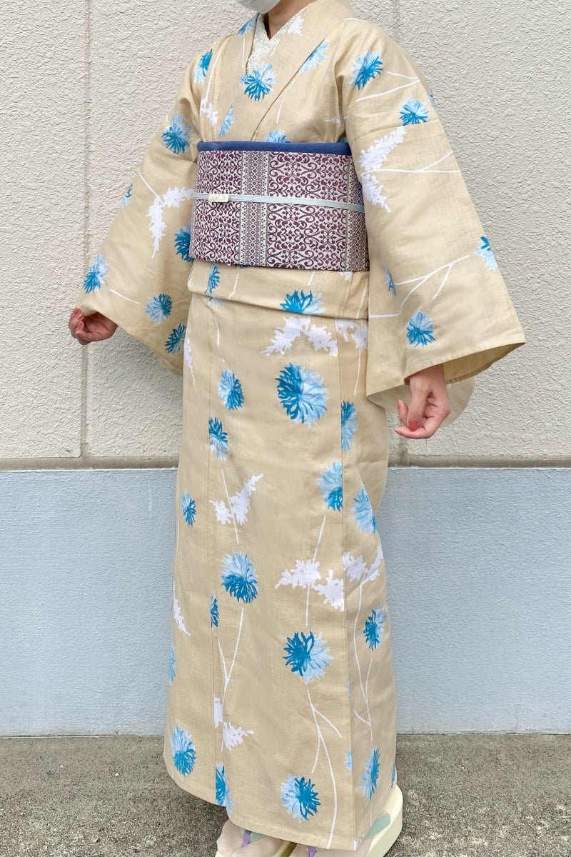 オリジナル綿着物　小菊　ベージュ