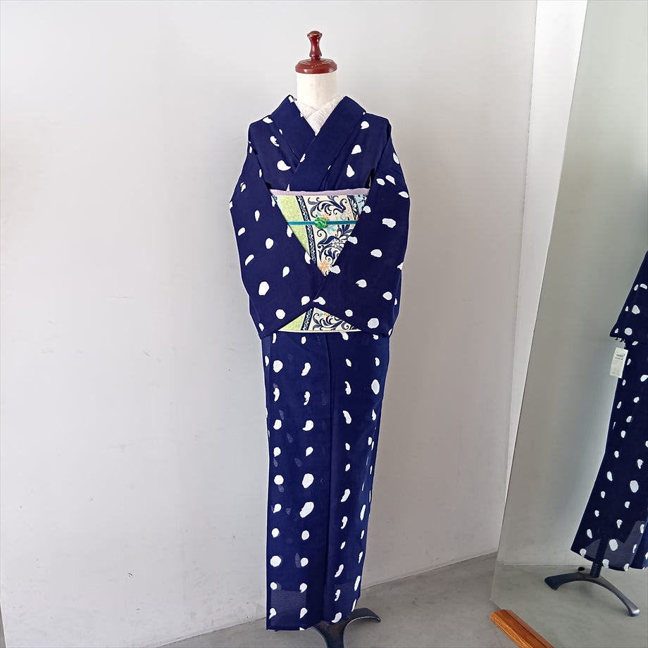 注染綿絽浴衣 手描きドット