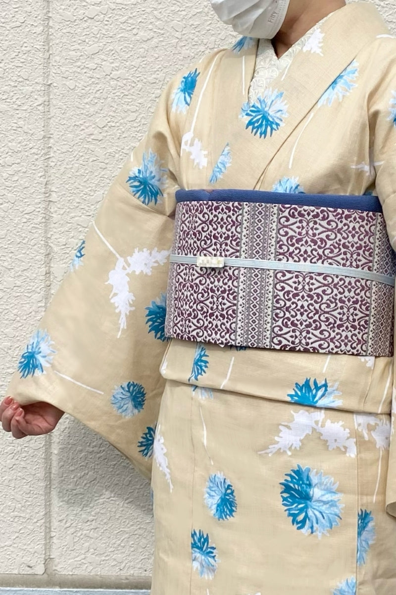 オリジナル綿着物　小菊　ベージュ