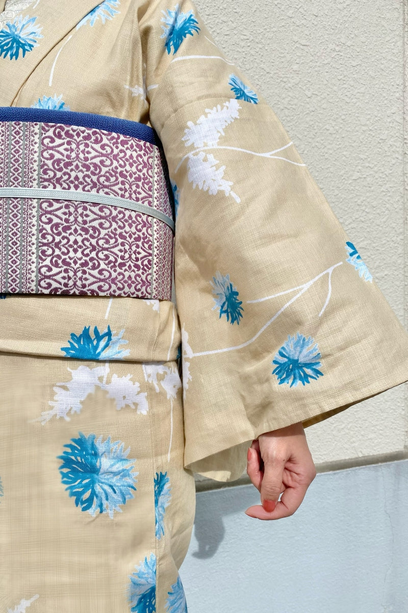 オリジナル綿着物　小菊　ベージュ