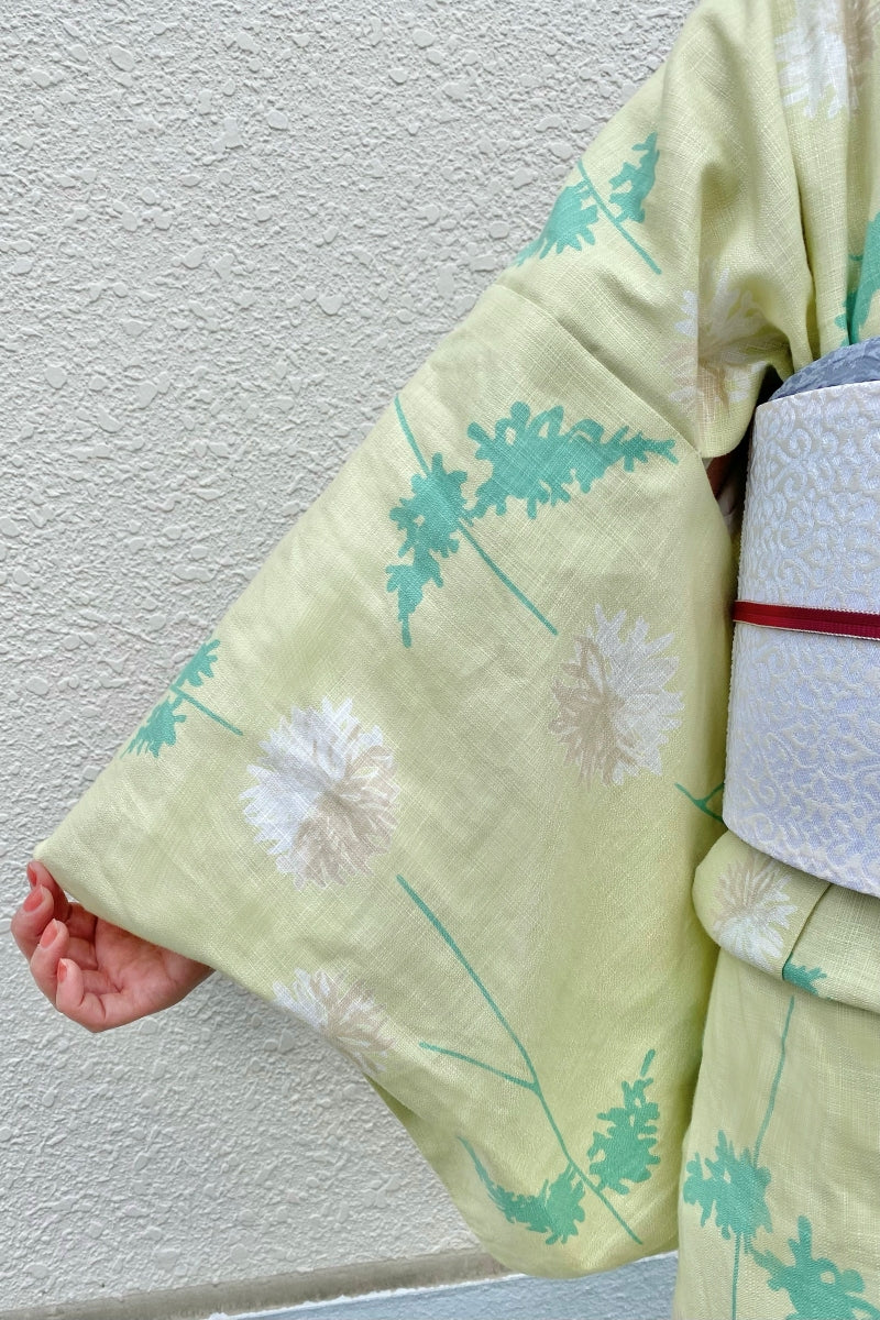 オリジナル綿着物　小菊　グリーン