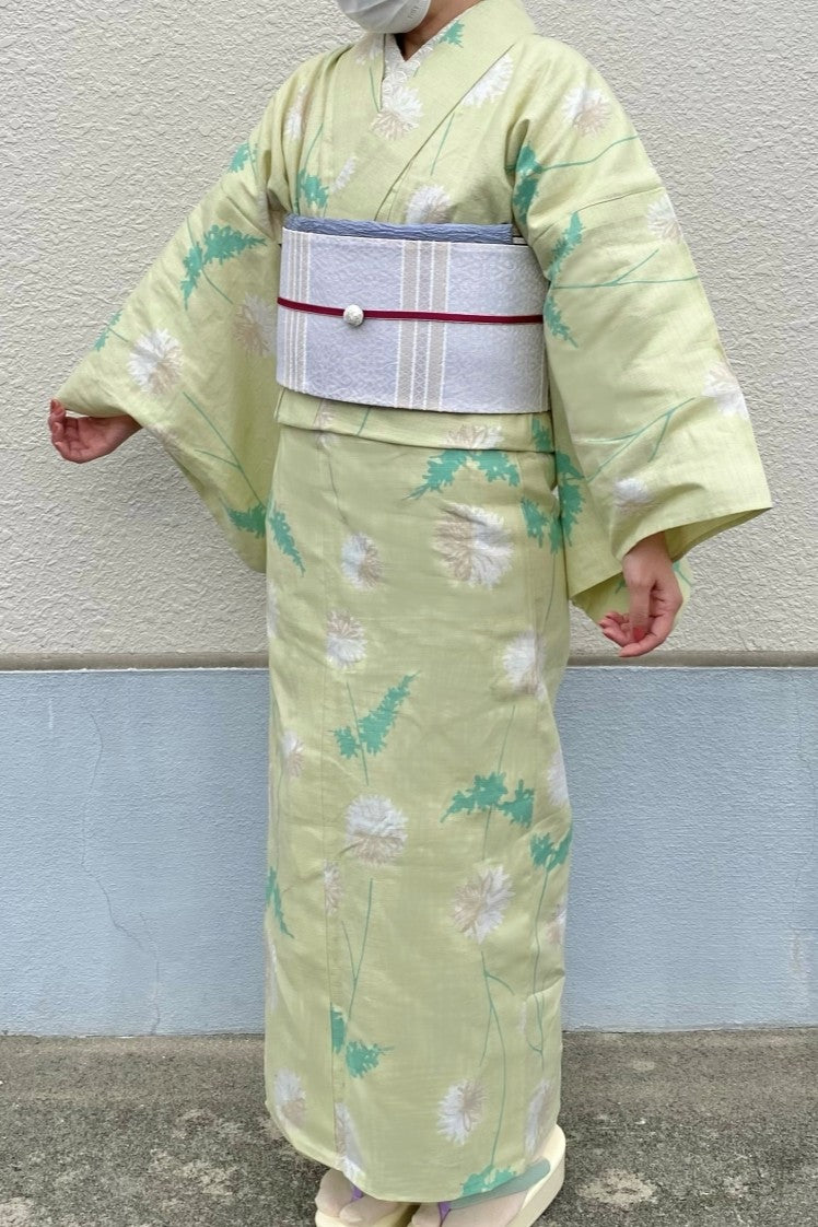 オリジナル綿着物　小菊　グリーン