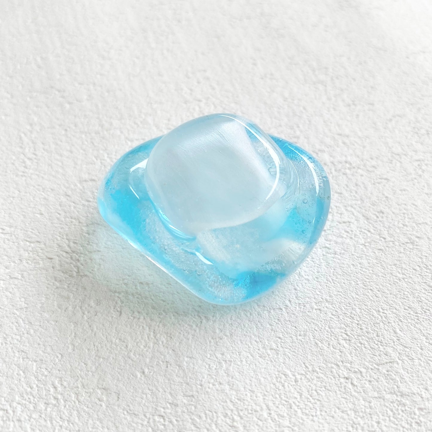 ガラス帯留　マーブル　水色