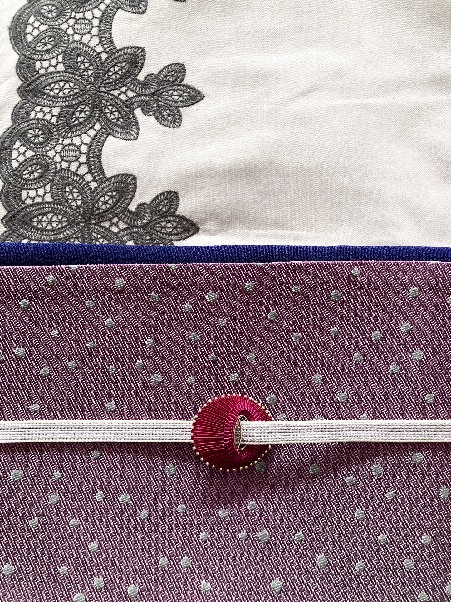 うさぎ小町×大塚呉服店コラボ半巾帯　第二弾　ペルシャ紋 ホワイトラズベリー