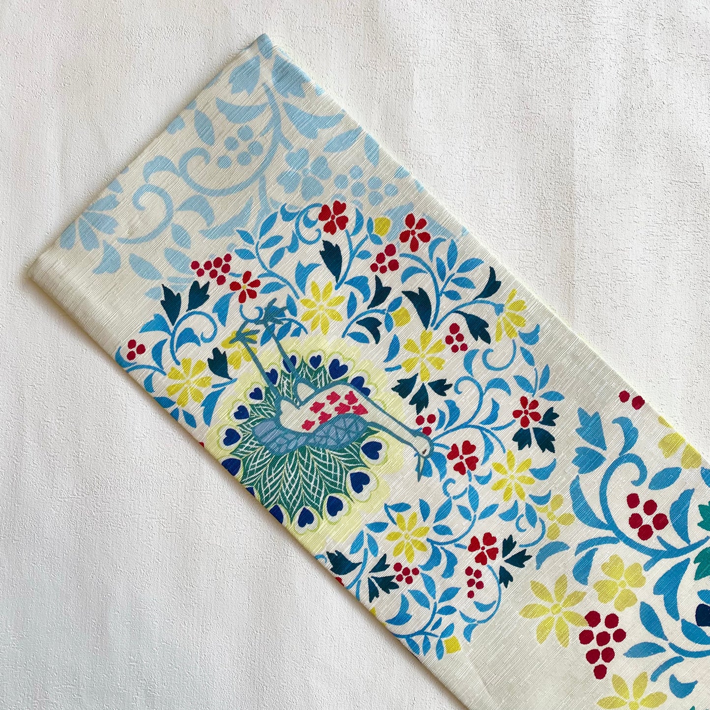 モデル着用品　半幅帯　花孔雀　イエロー