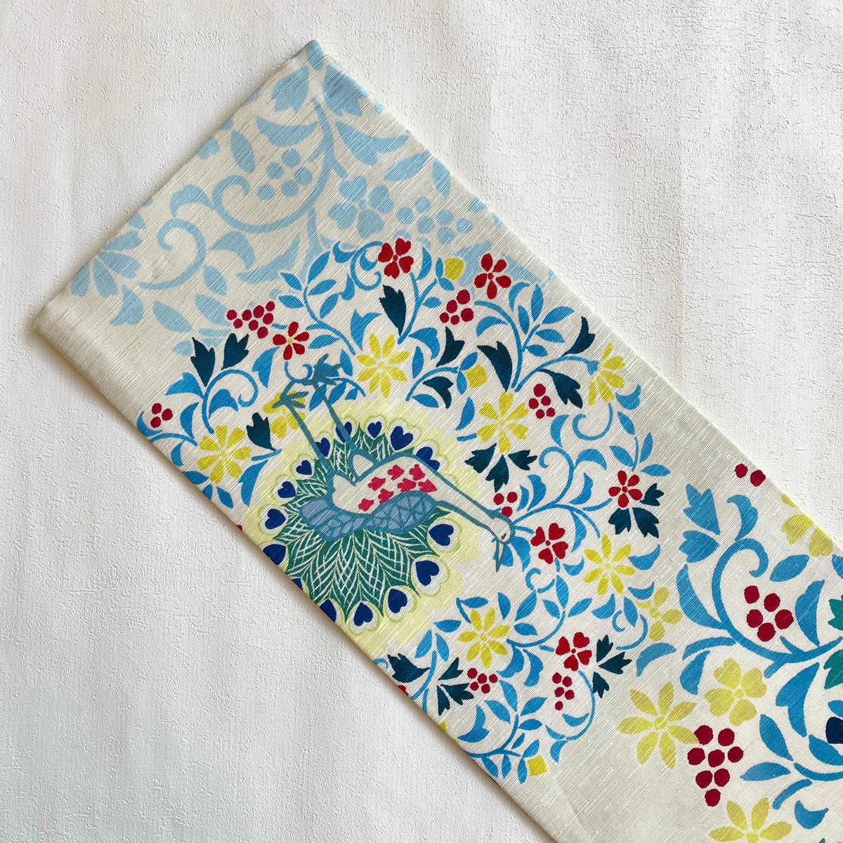 モデル着用品　半幅帯　花孔雀　イエロー