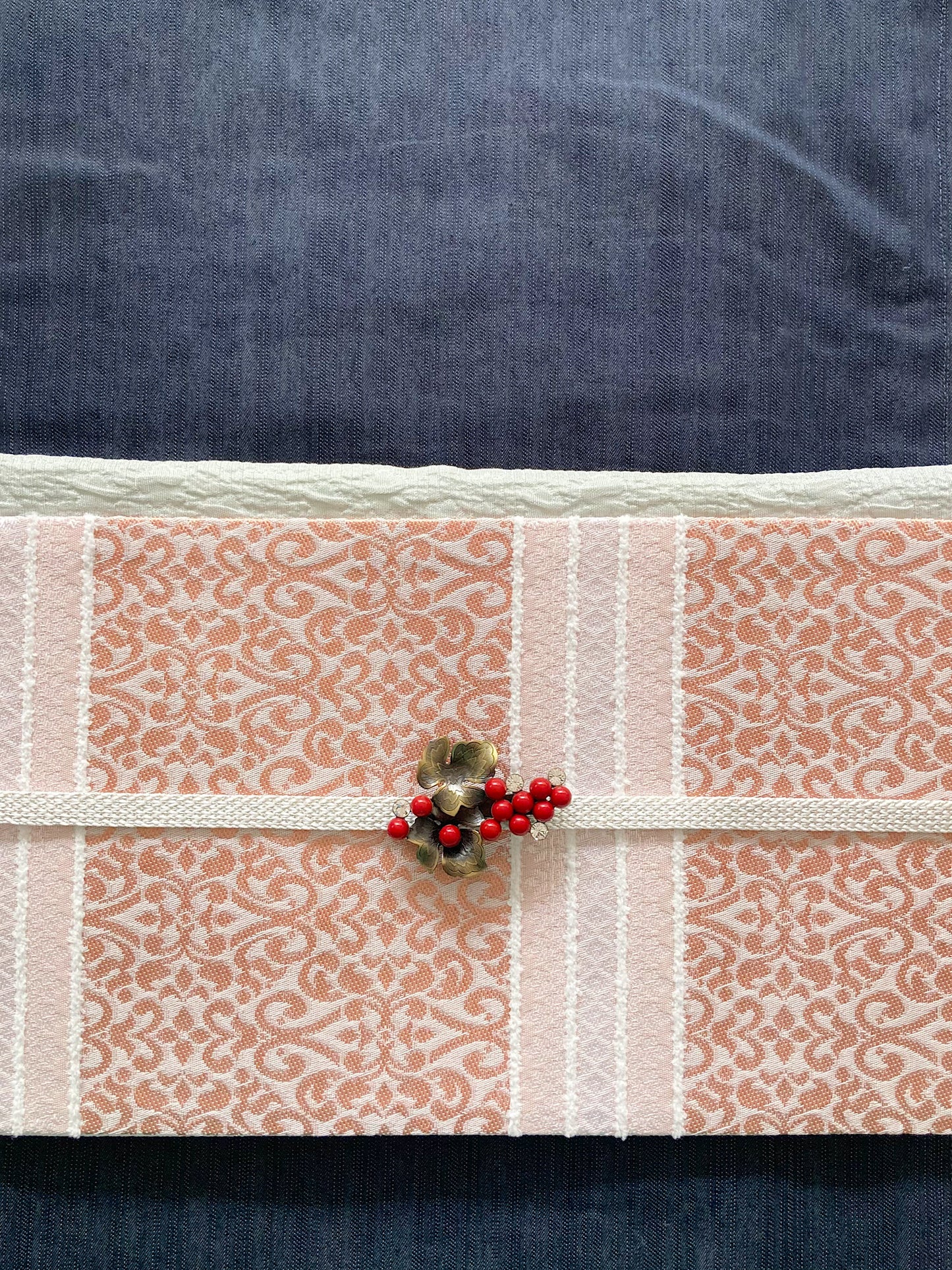 うさぎ小町×大塚呉服店コラボ半巾帯　第一弾　ペルシャ紋　コーラルシュガー