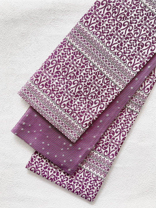 うさぎ小町×大塚呉服店コラボ半巾帯　第二弾　ペルシャ紋 ホワイトラズベリー