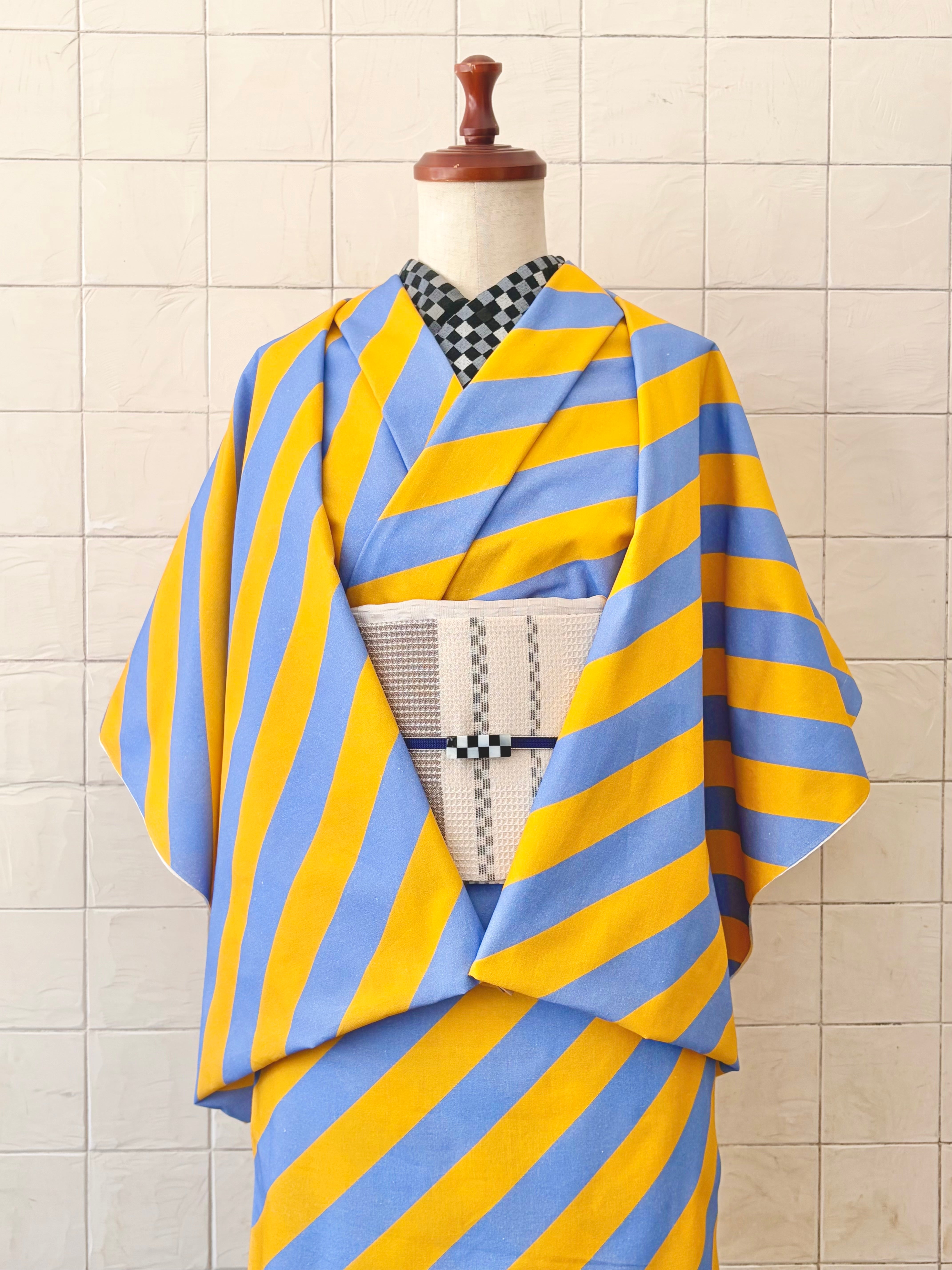 お仕立て無し】オリジナル 伊勢木綿 斜め縞/オレンジ×ブルー – 大塚呉服店