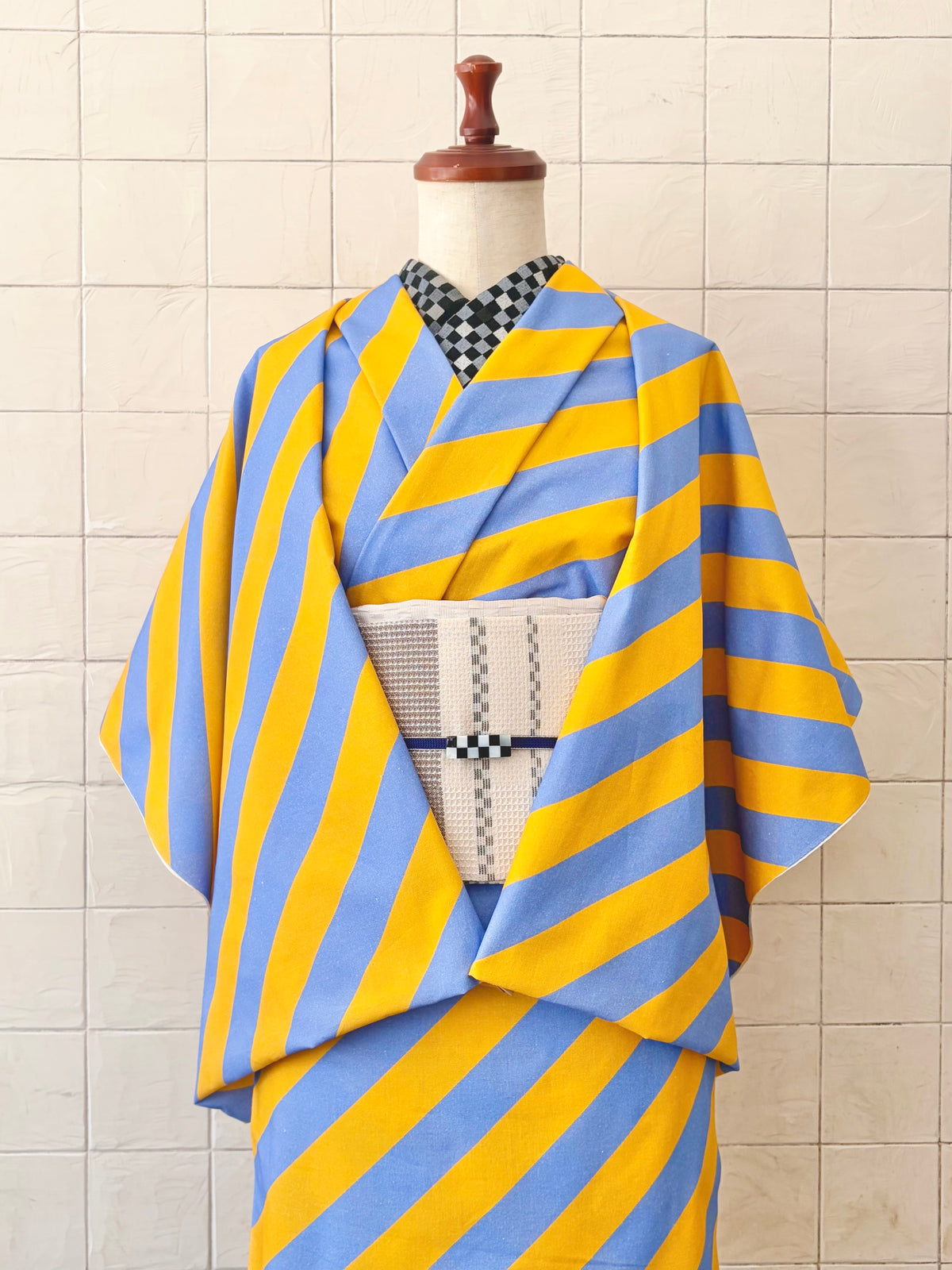 お仕立て無し】オリジナル 伊勢木綿 斜め縞/オレンジ×ブルー – 大塚呉服店