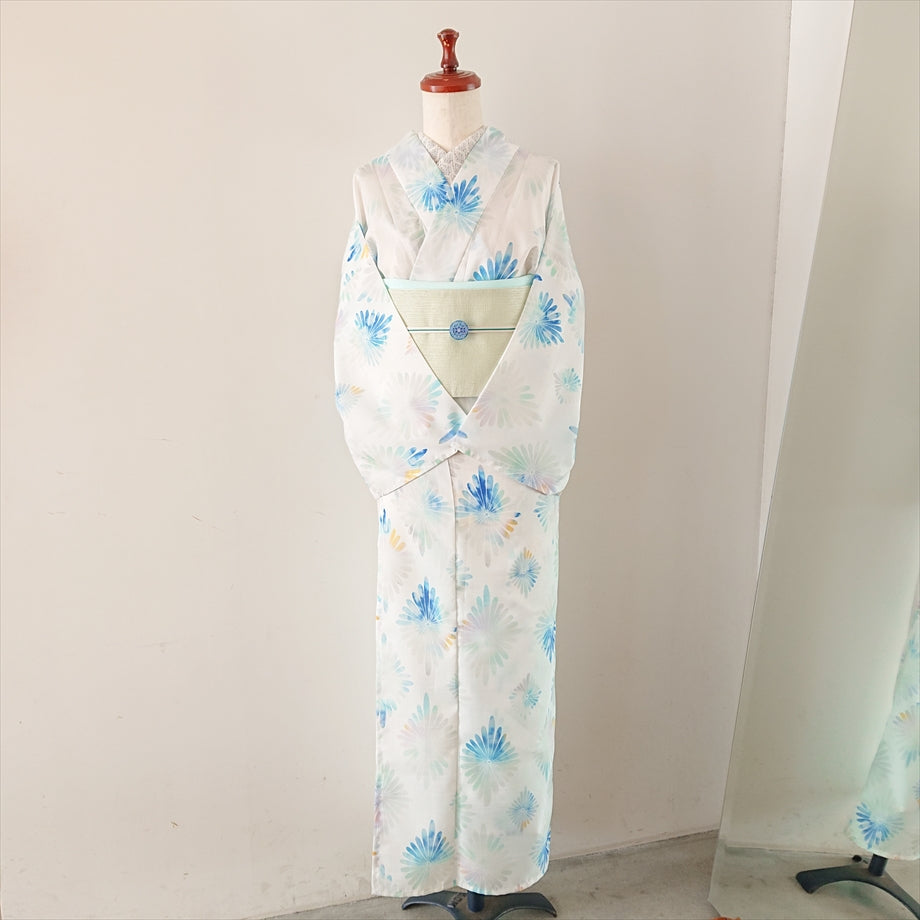 ポリエステル浴衣  ダイヤ菊/パステルカラー