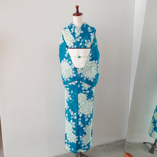 綿浴衣　紫陽花/ターコイズ