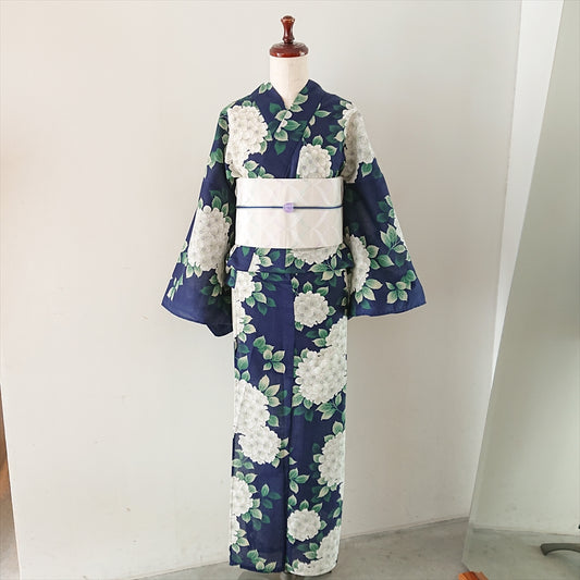 綿浴衣　紫陽花/ネイビー