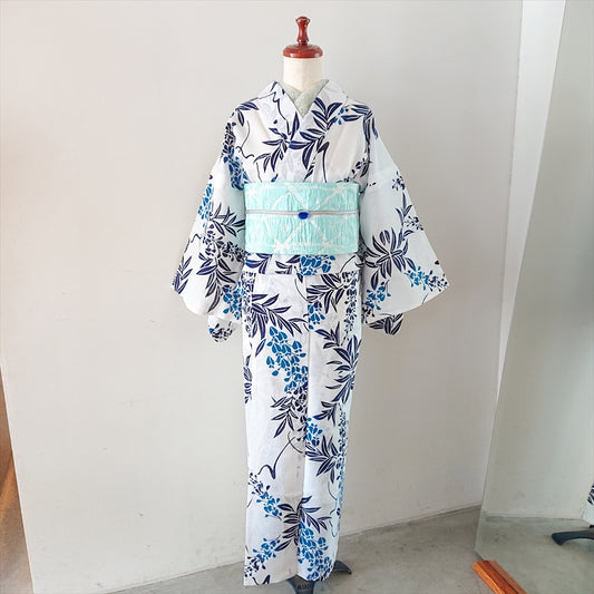 綿絽浴衣 藤/白地に紺