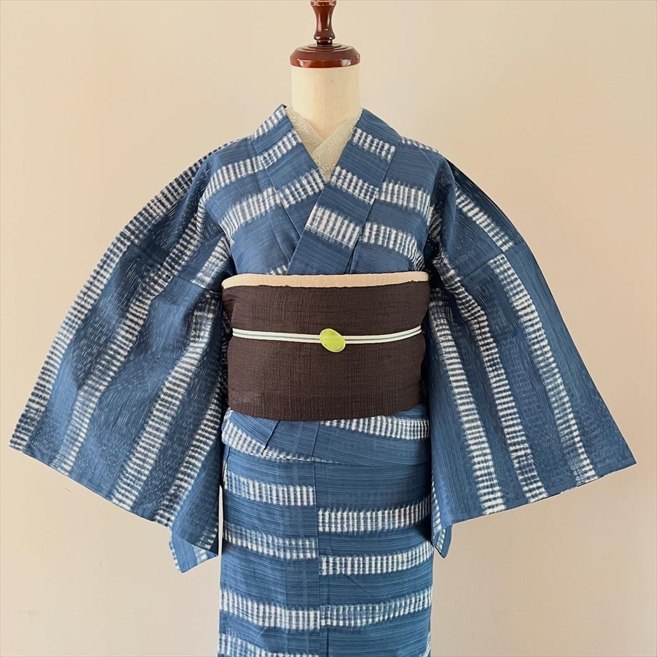 綿絽浴衣 段々/藍色