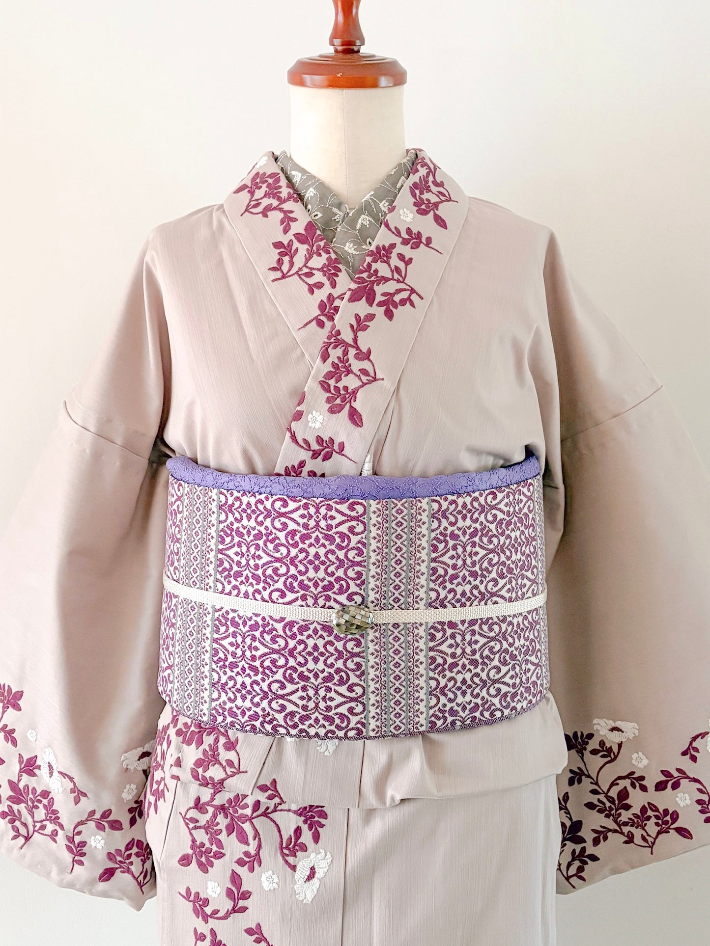 うさぎ小町×大塚呉服店コラボ半巾帯　第二弾　ペルシャ紋 ホワイトラズベリー