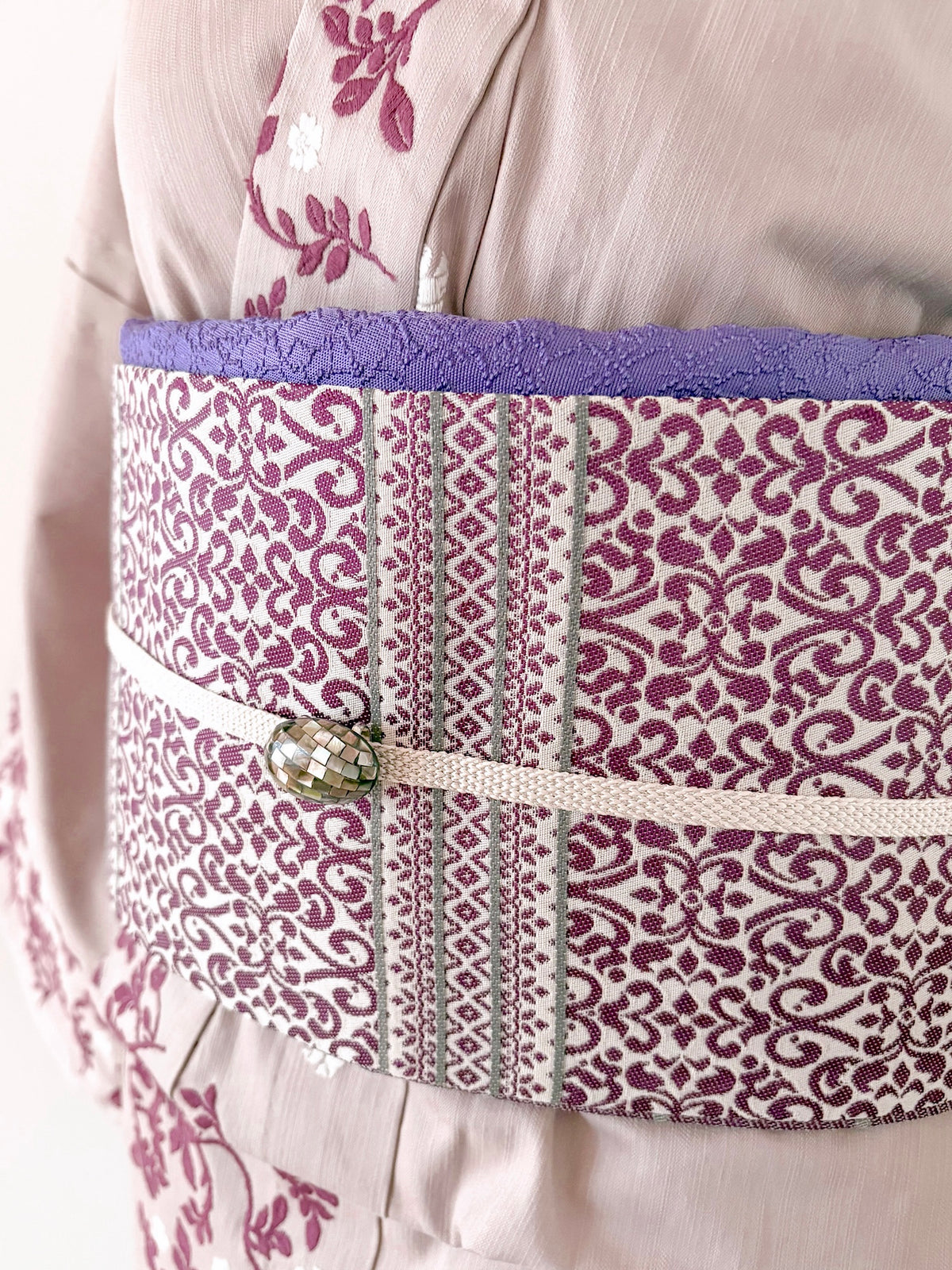 うさぎ小町×大塚呉服店コラボ半巾帯　第二弾　ペルシャ紋 ホワイトラズベリー