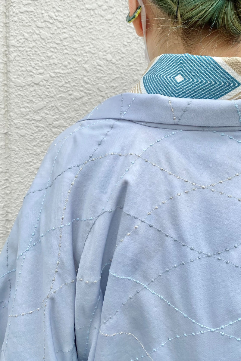 New！　オリジナルスエードレース羽織　サックス