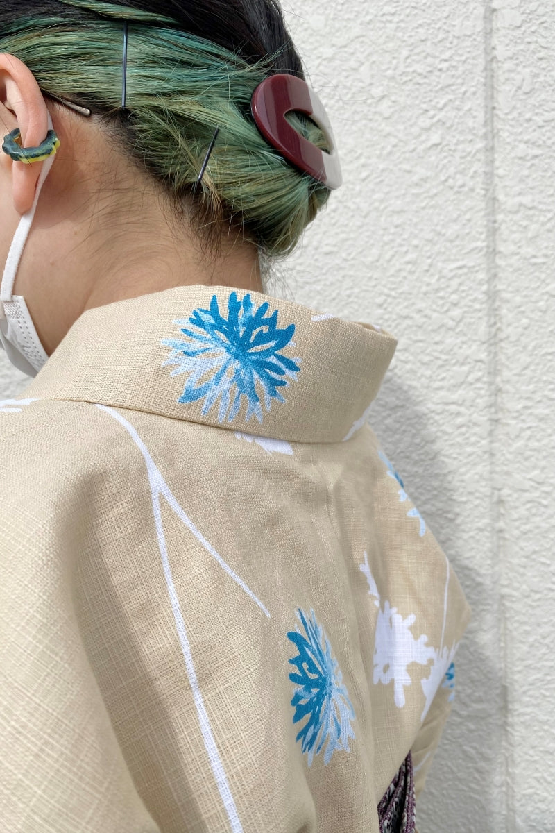 オリジナル綿着物　小菊　ベージュ
