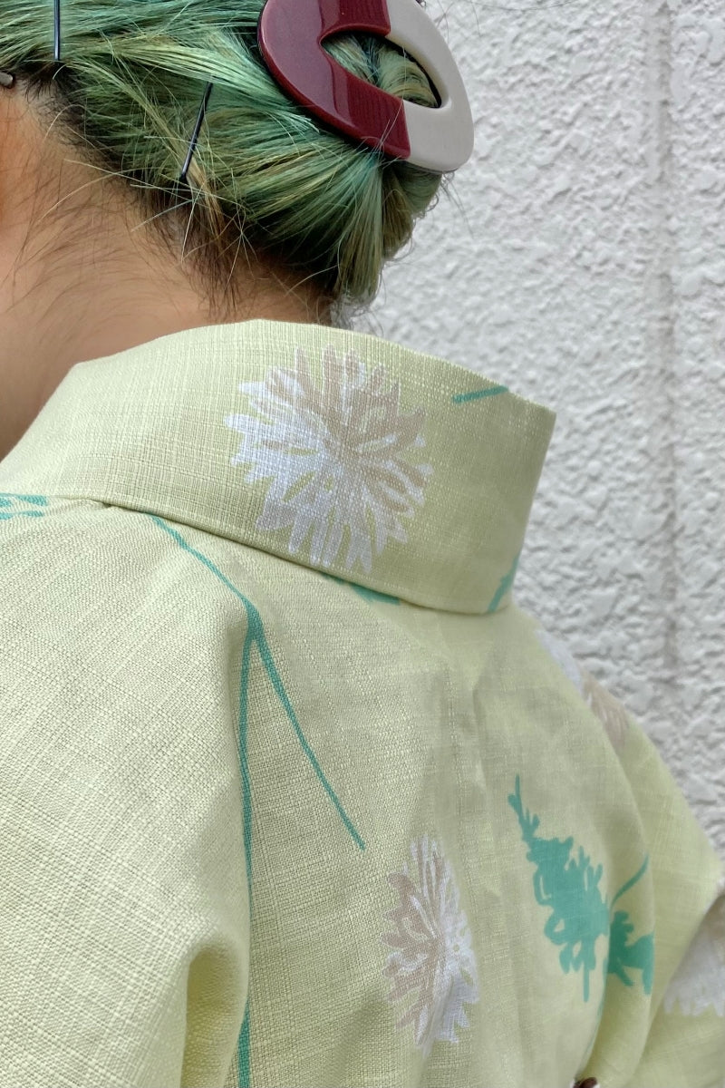 オリジナル綿着物　小菊　グリーン