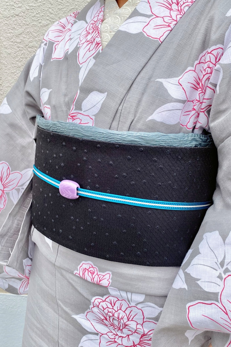 正絹　波もよう帯揚　インディゴグレー