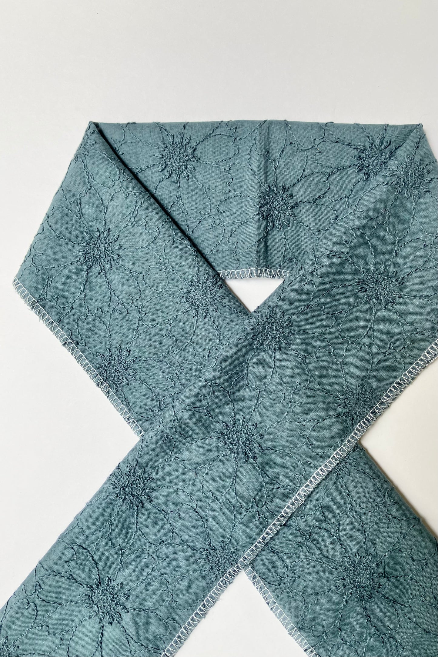 レース半衿　マーガレット刺繍ブルーグリーン